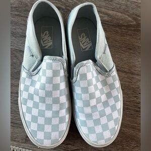 Vans | Baby Blue Checkered Slip-On Shoes | 8